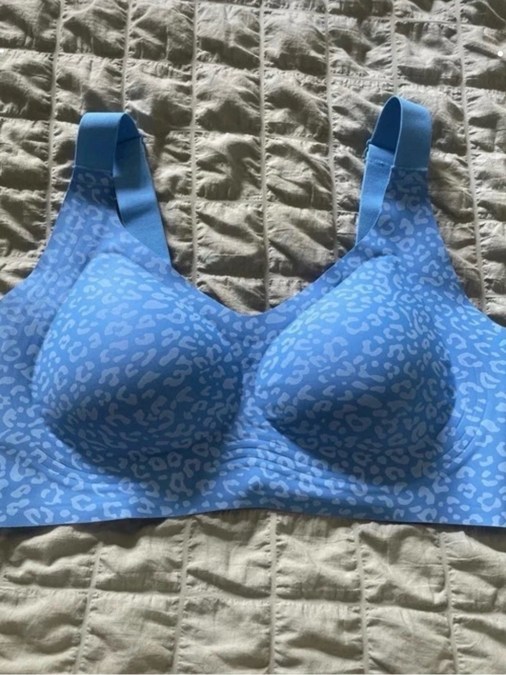Wireless Light Blue Leopard-Print Comfort Bra